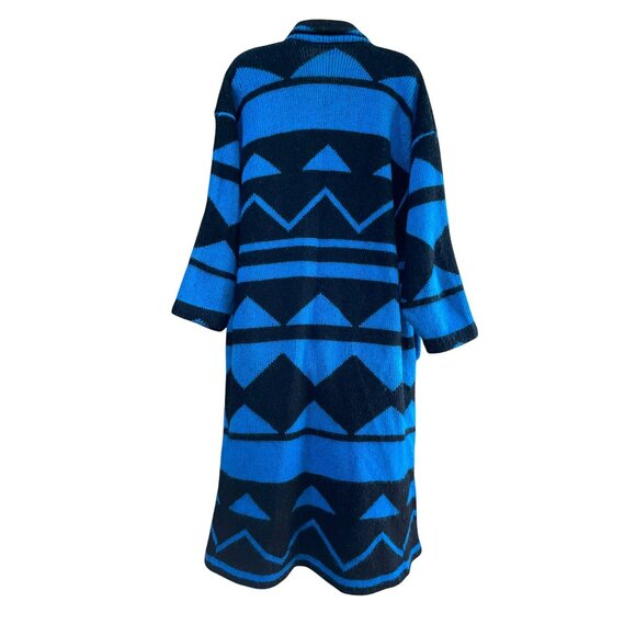 90’s Funky Vintage I.B. Diffusion Blue & Black Geometric Wool Blend Open Front L - Picture 4 of 9